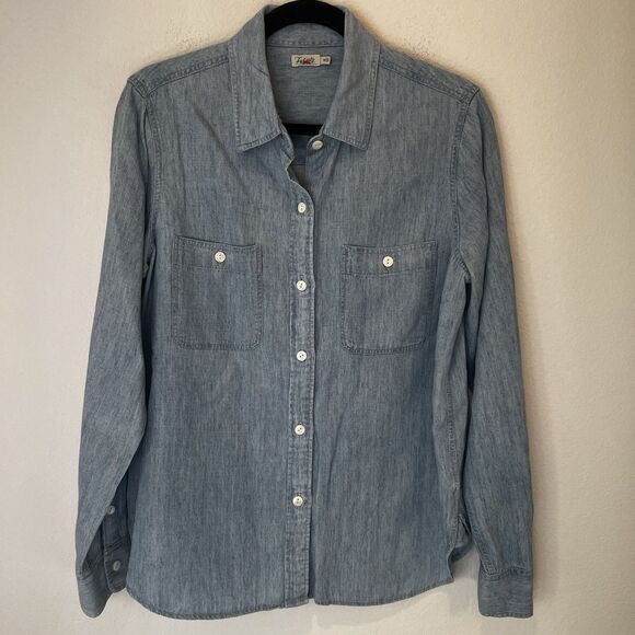 Faherty Tried and True Chambray Shirt Womens M Blue Linen Mid Wash Button Shirt - Picture 1 of 6
